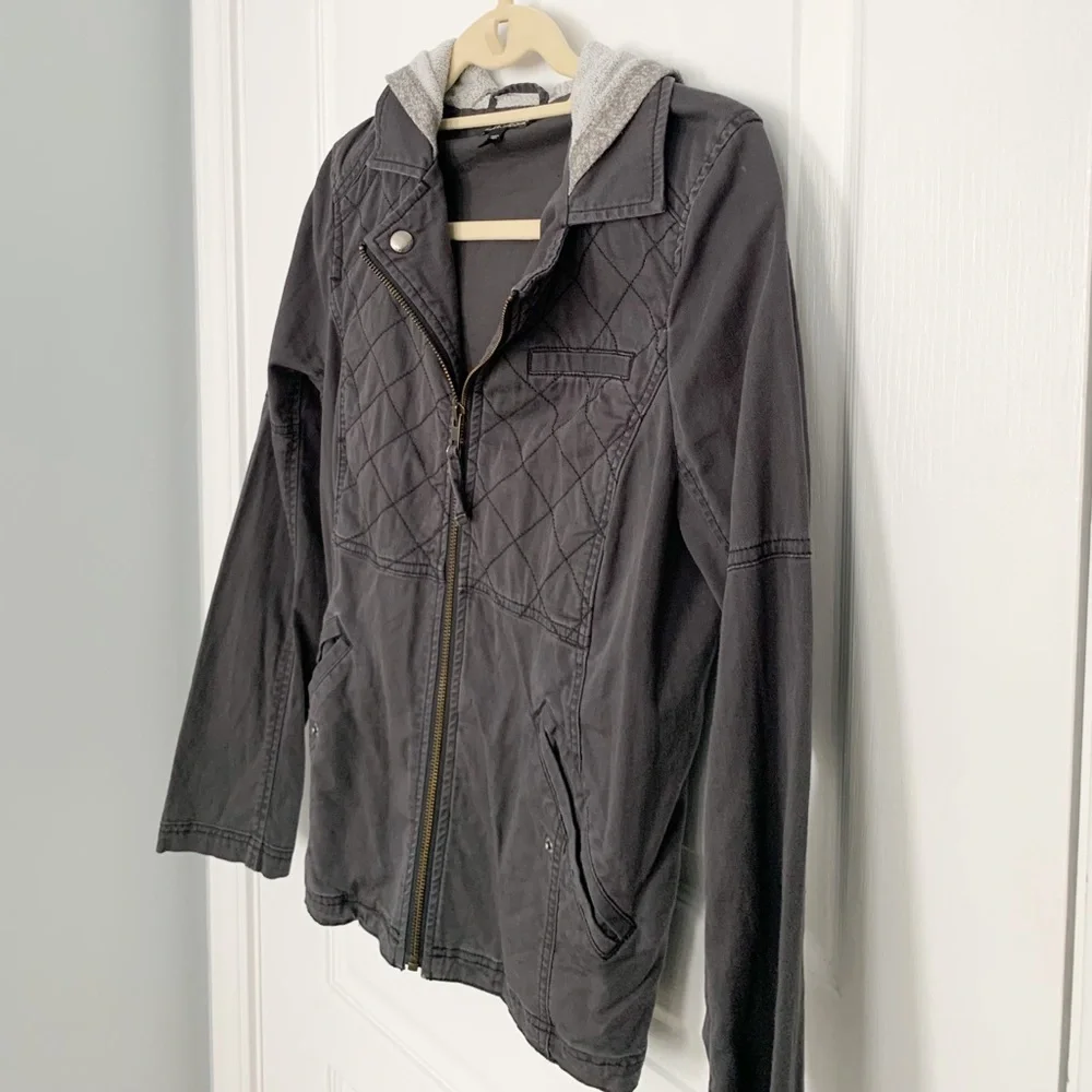 Express Grey Zip Up Hooded Canvas Jacket
